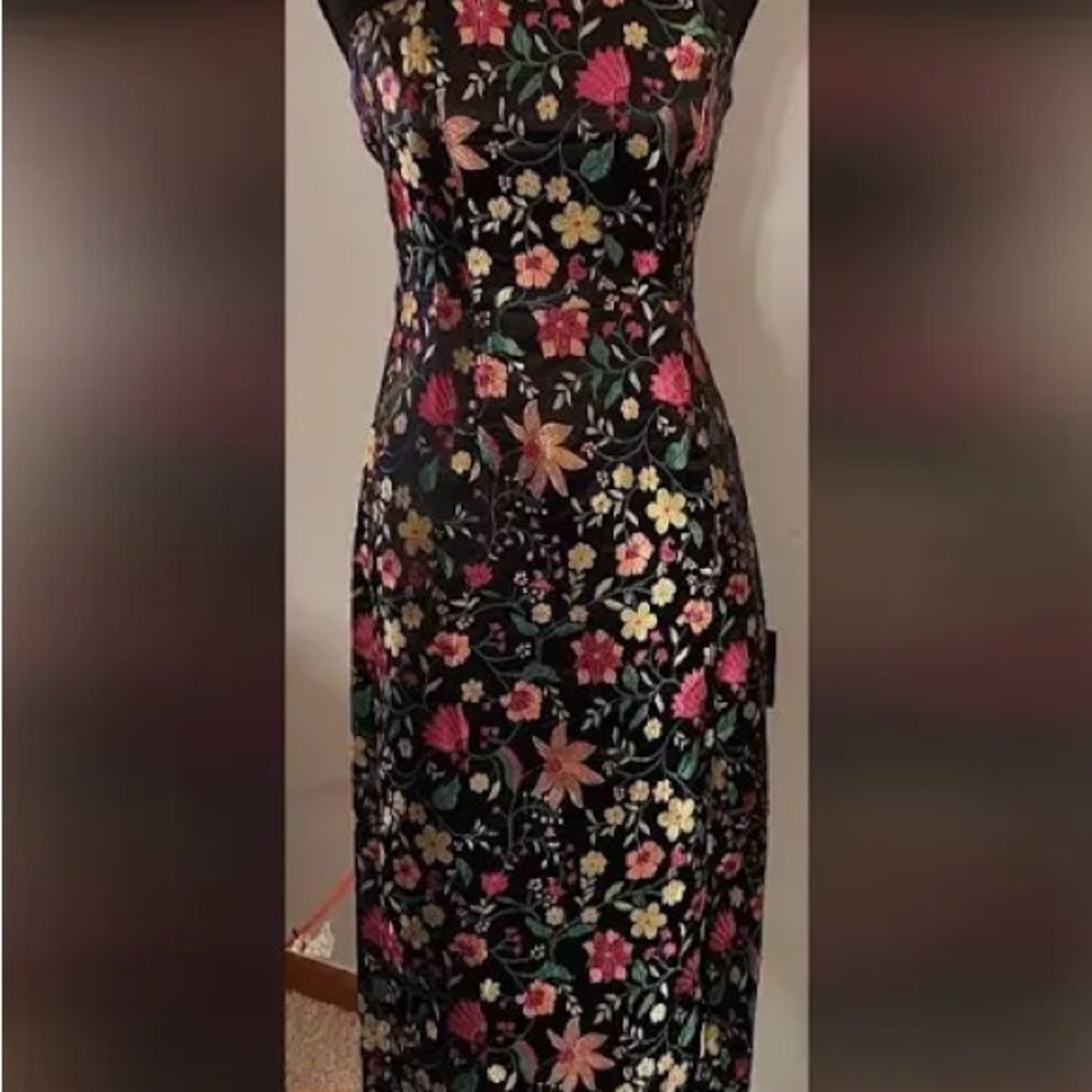 Lulu's Black Strapless Floral Midi Dress with Pink & Green Accents - Picture 4 of 4